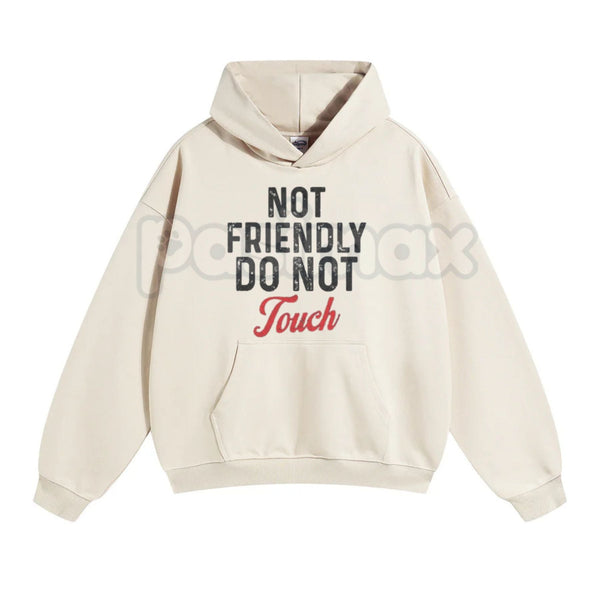 "Not Friendly Do Not Touch" Humorous Black Hoodie – Sarcastic Introvert Pullover, Funny Antisocial Statement Gear, Unisex