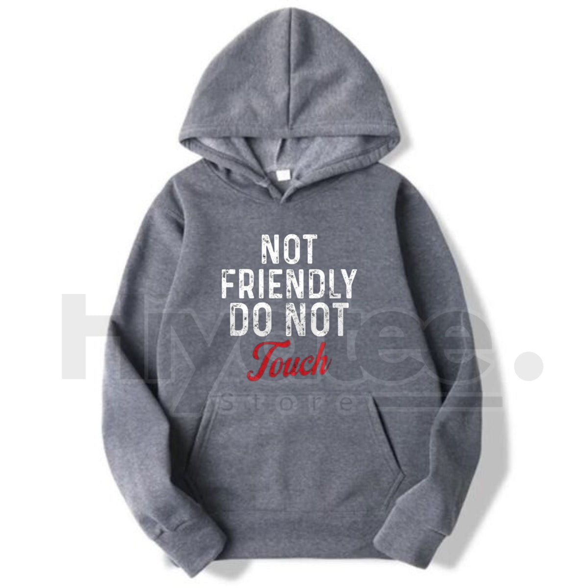 "Not Friendly Do Not Touch" Humorous Black Hoodie – Ultra-Breathable & Durable Pullover, Casual Classic Fit with Kangaroo Pocket