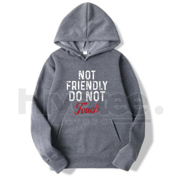 "Not Friendly Do Not Touch" Humorous Black Hoodie – Ultra-Breathable & Durable Pullover, Casual Classic Fit with Kangaroo Pocket