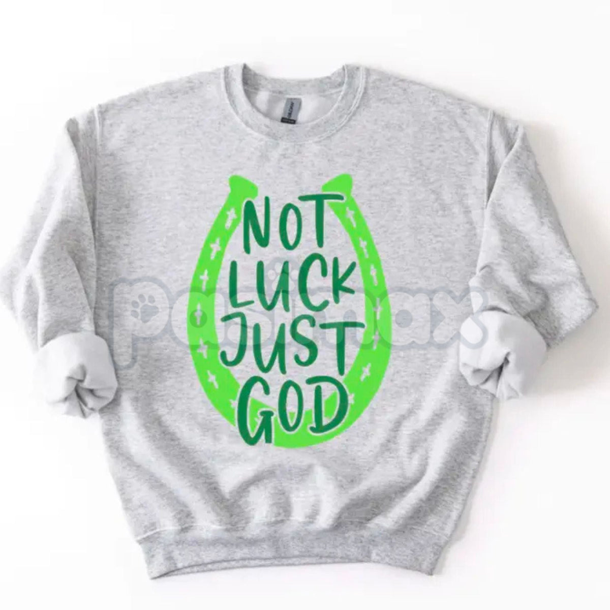 Not Luck Just God Horseshoe St. Patrick's Day Sweatshirt | Faith Over Luck Christian Shirt | Religious St. Paddy’s Day Crewneck | Western Faith Horseshoe Jumper | Aesthetic Christian St Patrick's Pullover | Lucky Horseshoe Faith Gift