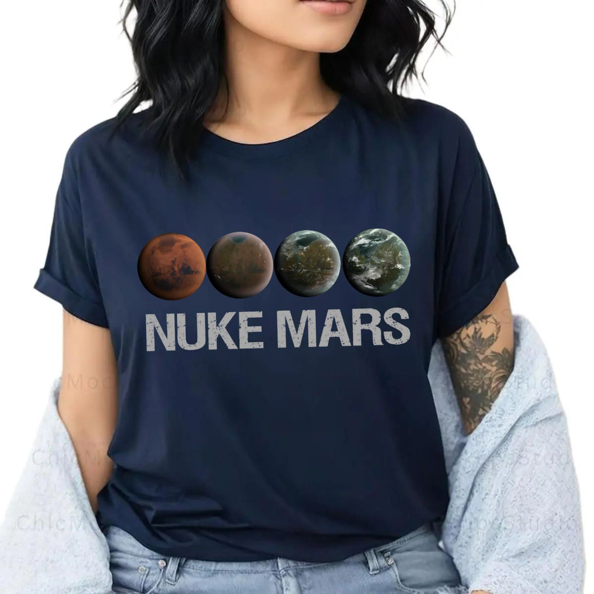 "Nuke Mars" Essential T-Shirt - SpaceX Fan Apparel, Bold Space Exploration Tee