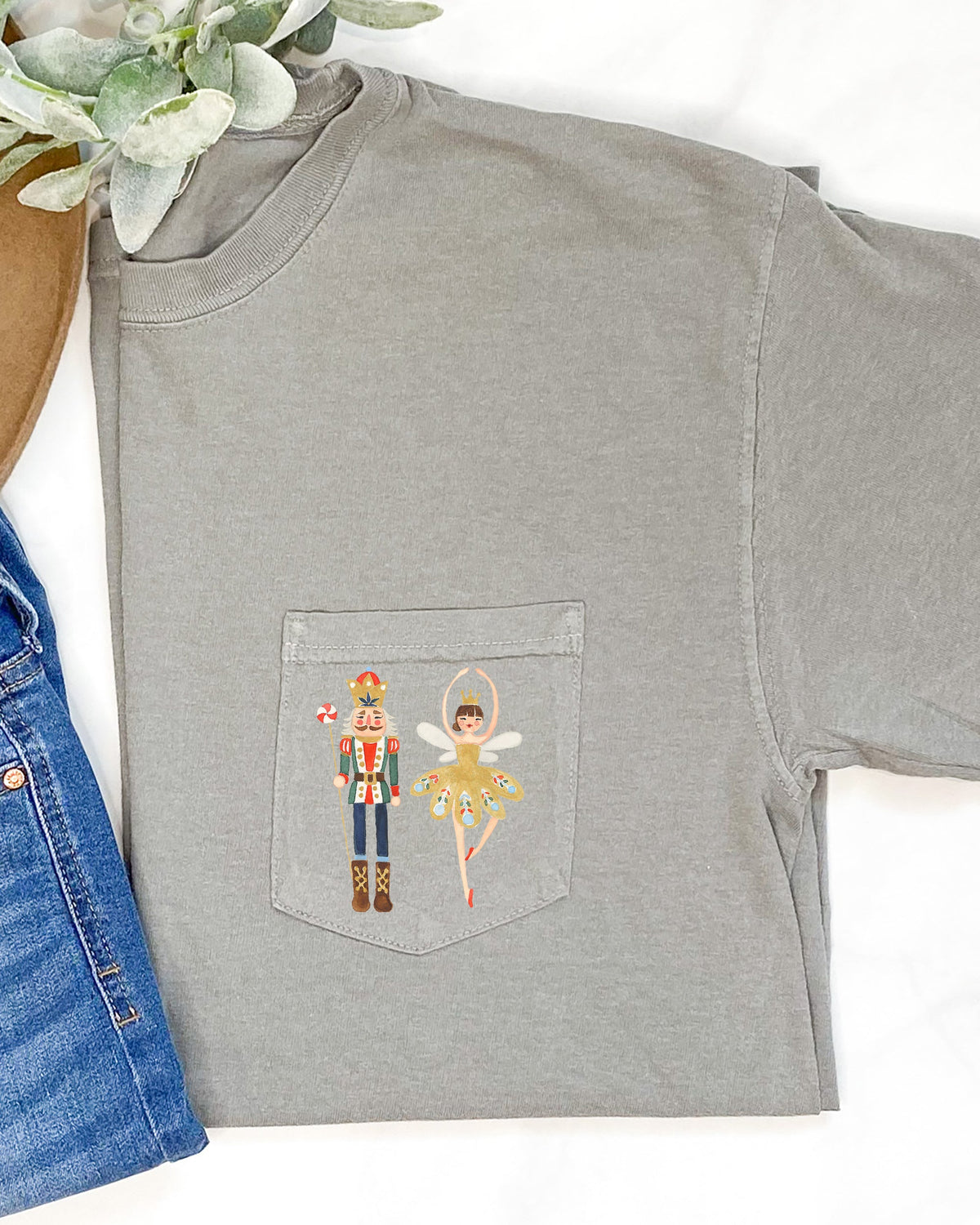 Nutcracker Ballet Ballerina Pocket Christmas Winter Snow Santa Xmas Comfort Colors Tee