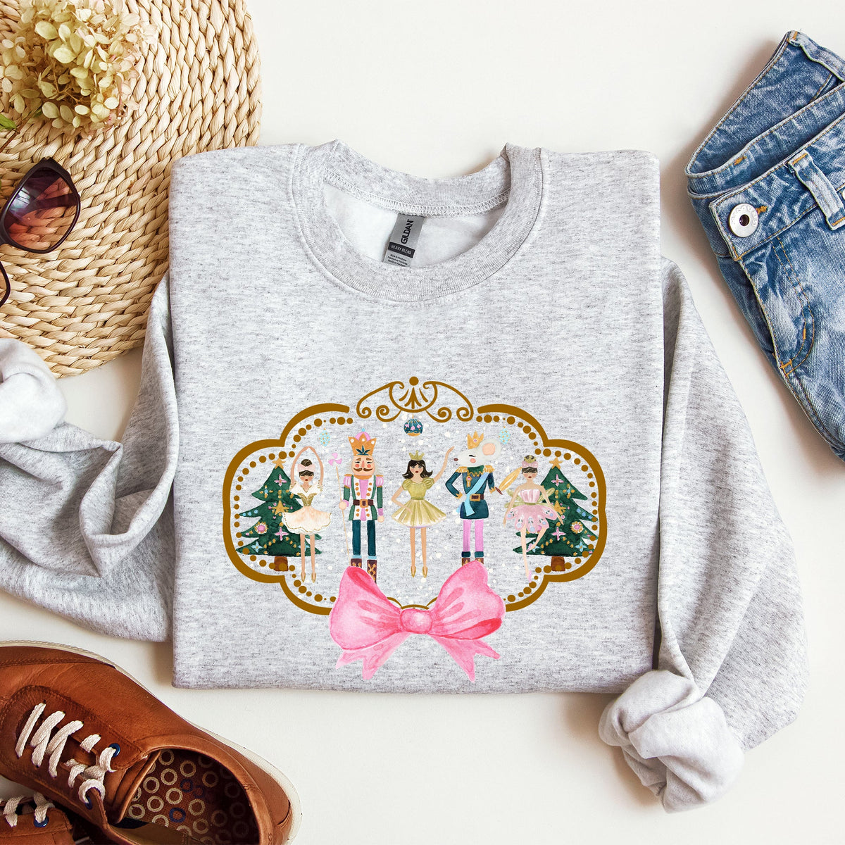 Nutcracker Christmas Bow Sugar Plum Fairy Noel Santa Winter Ballerina Xmas Ballet Sweatshirt