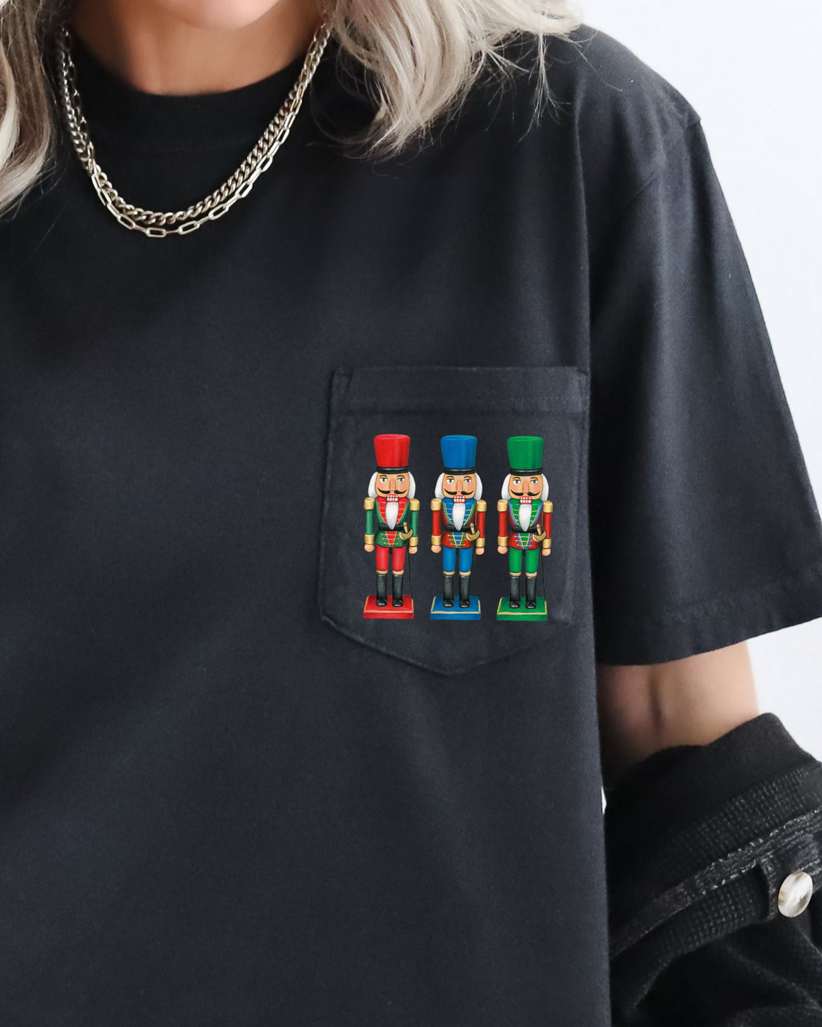 Nutcrackers Pocket Christmas Santa Snow Xmas Cozy Holiday Keepsakes Comfort Colors Tee