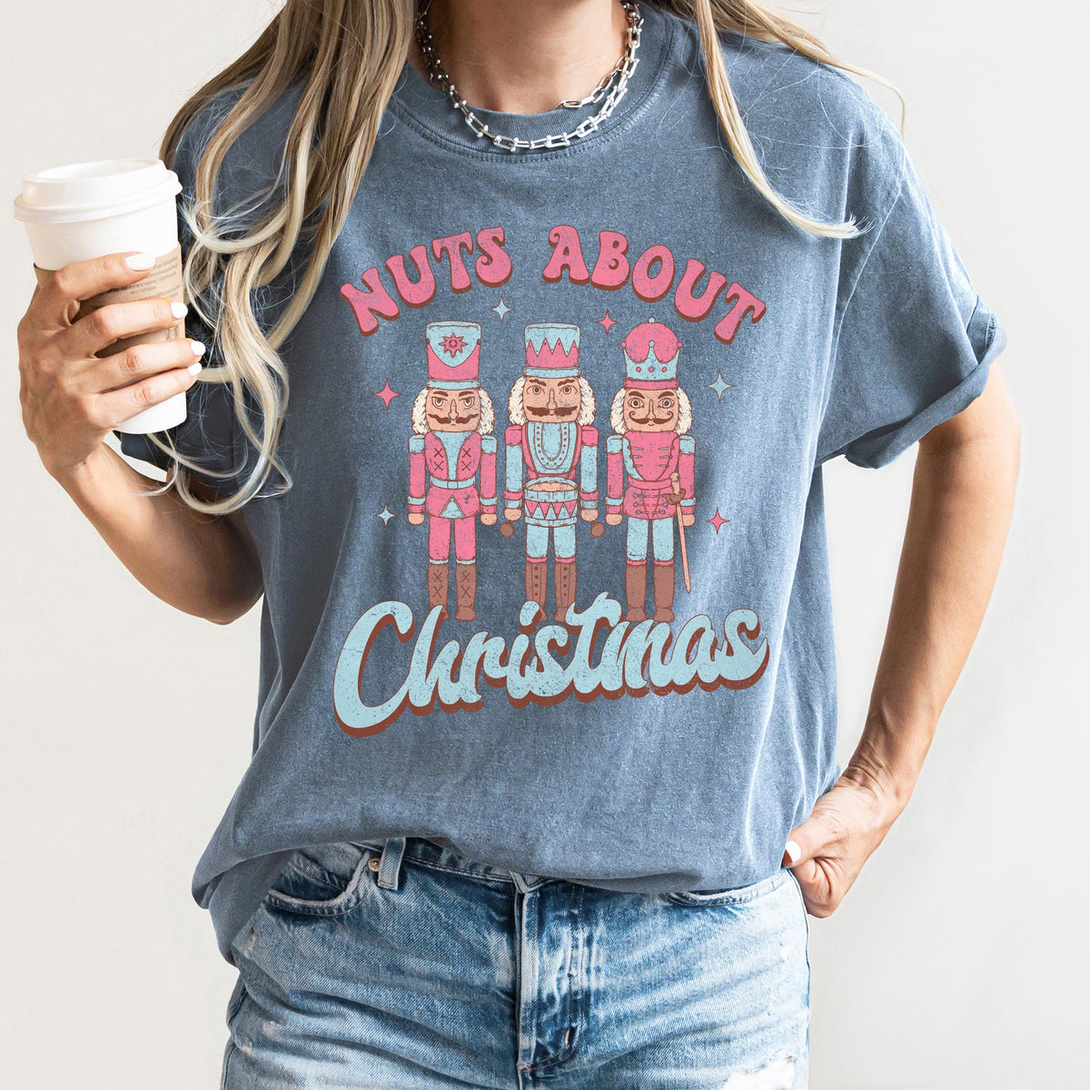 Nuts About Christmas Pink Nutcrackers Festive Nutcracker Scene Comfort Colors Tee