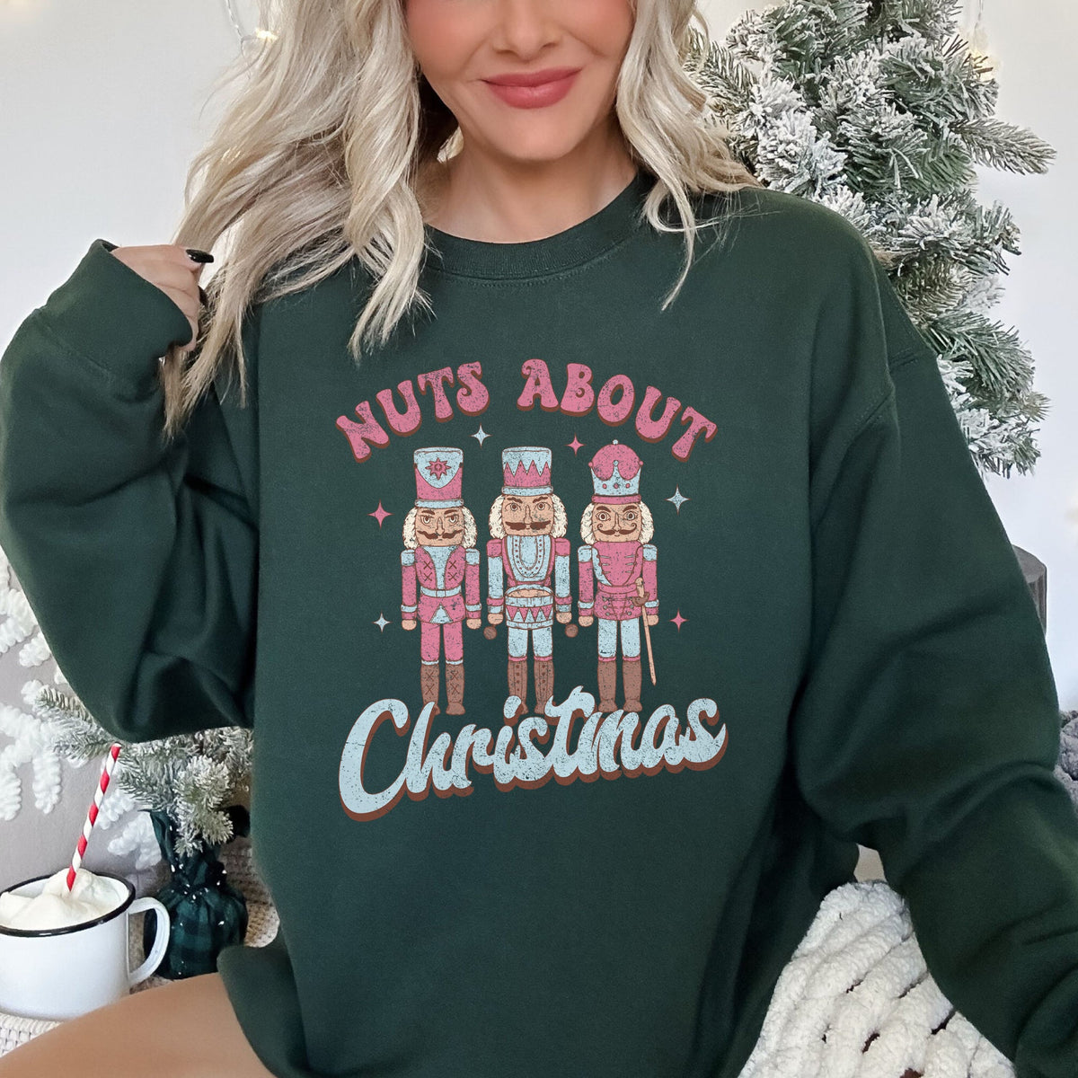 Nuts About Christmas Nutcrackers Festive Holiday Scene With Whimsical Nutcracker Figures Sweatshirt