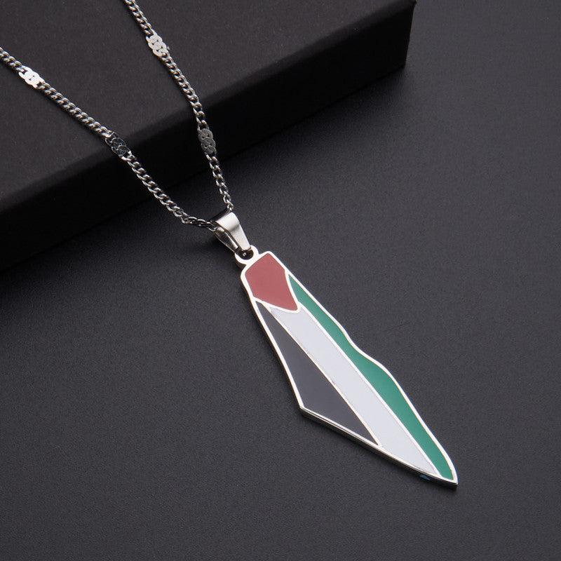 MAC100 Stainless Steel Vintage keffiyeh Palestine Map Pendant Necklace