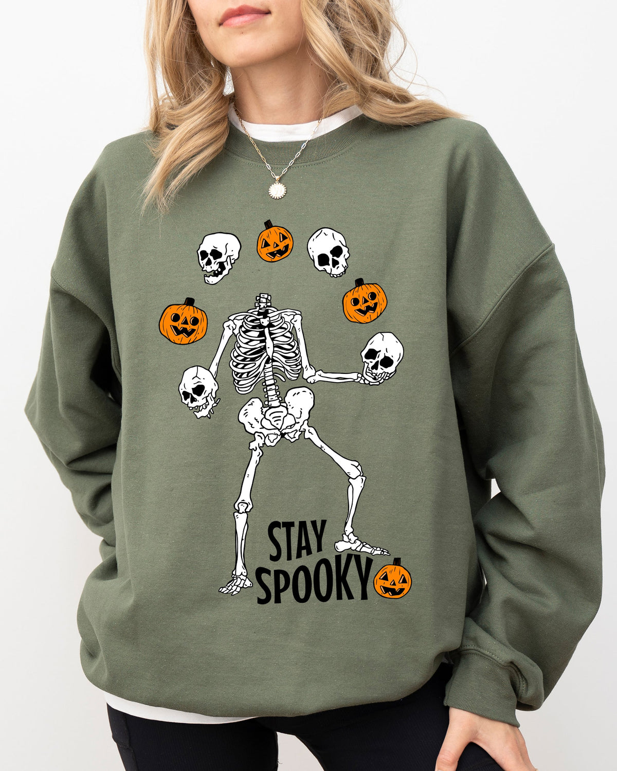 Stay Spooky Skeleton Ghost Witch Halloween Spooky Costume Meme Graphic Sweatshirt