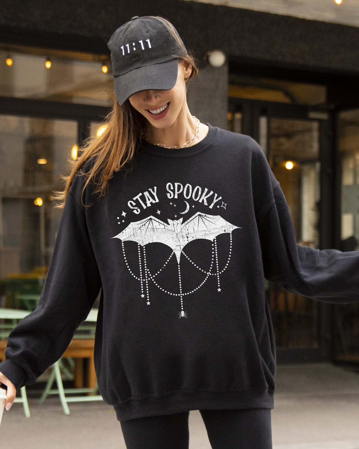 Stay Spooky Bat Skeleton Ghost Witch Halloween Meme Costume Night Creature Parade Sweatshirt