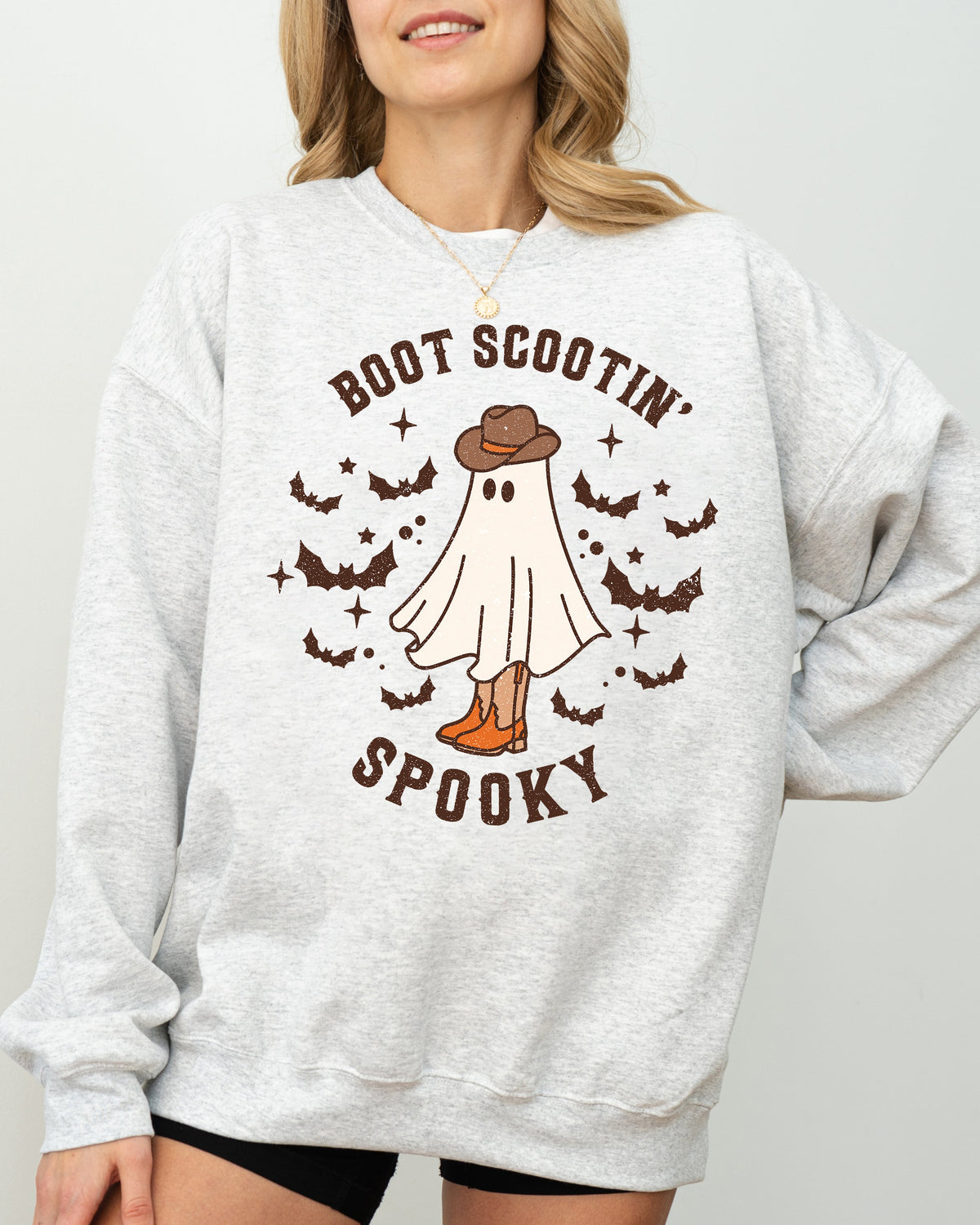 Boot Scootin' Spooky Ghost Bat Skeleton Witch Halloween Costume Graphic Sweatshirt
