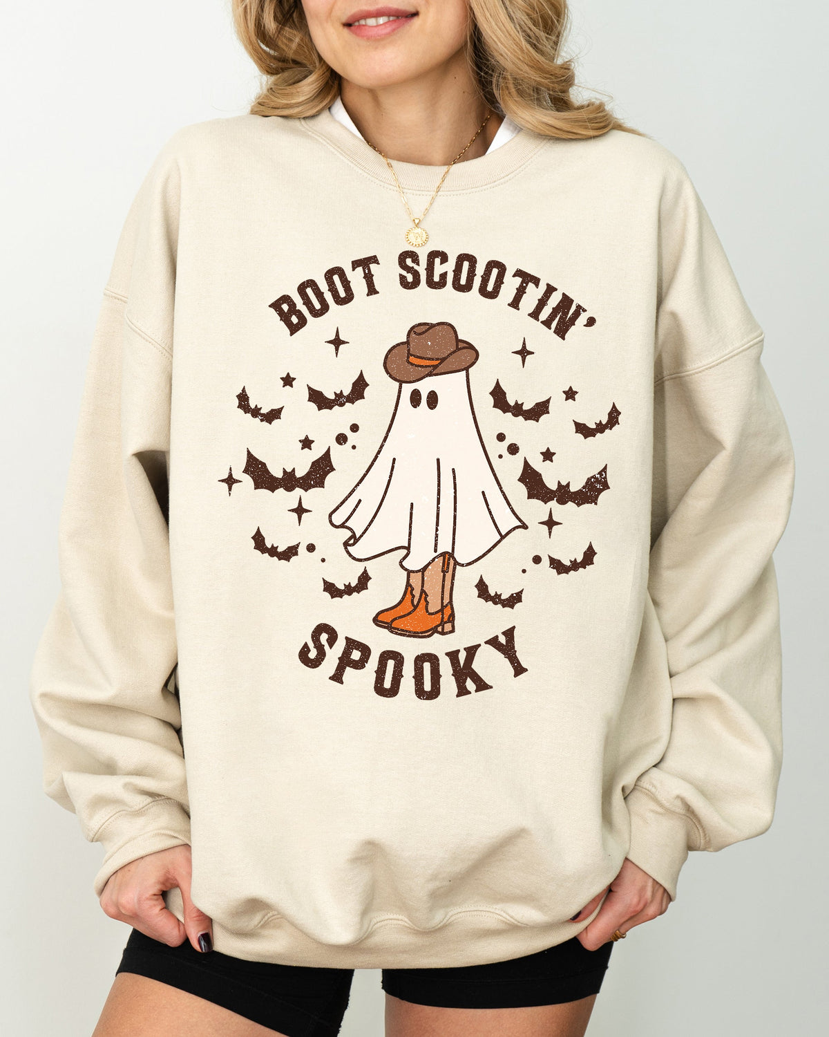 Boot Scootin' Spooky Ghost Bat Skeleton Witch Halloween Costume Graphic Sweatshirt