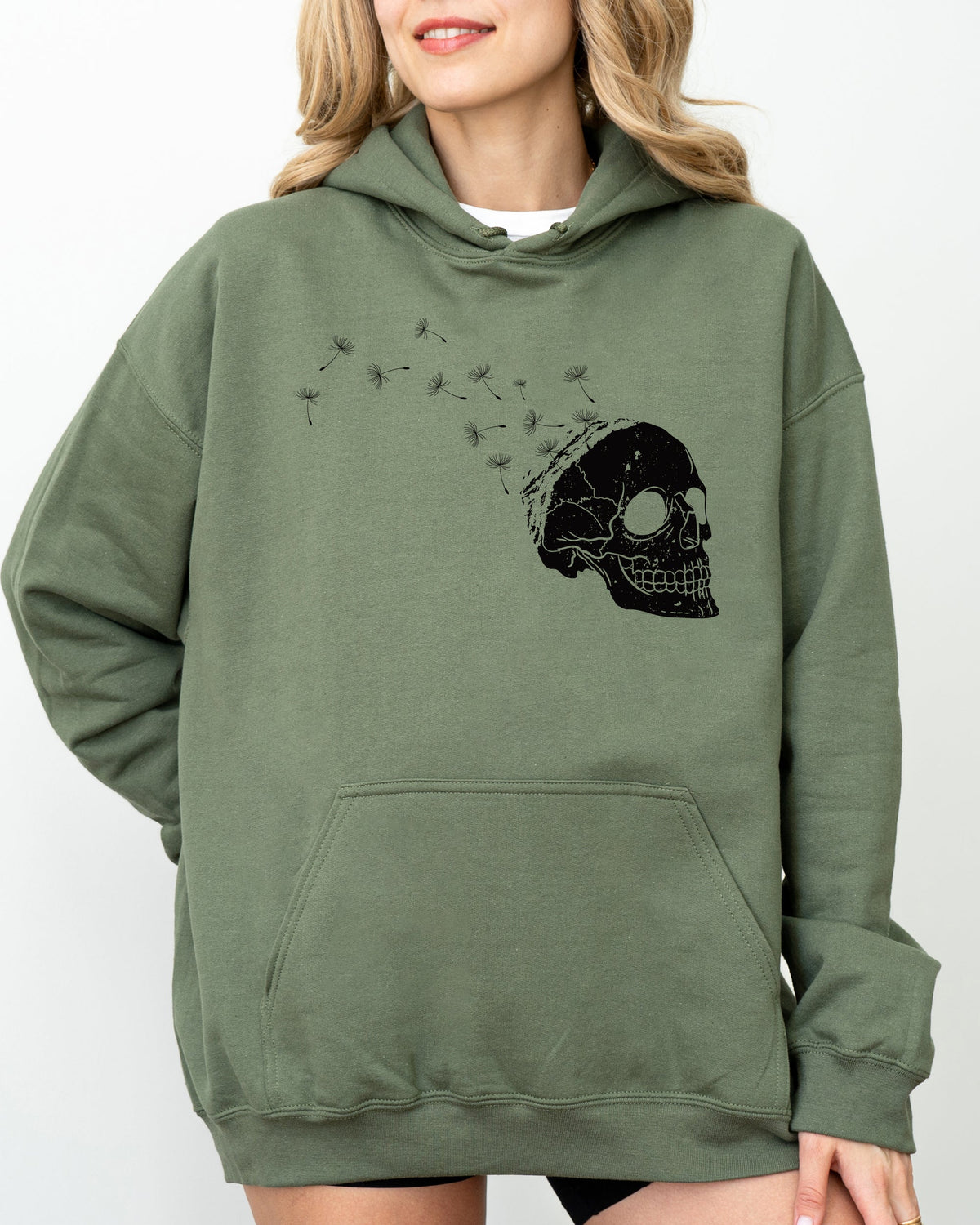 Dandelion Skull Spooky Skeleton Witch Aesthetic Meme Halloween Costume Hooded Sweatshirt