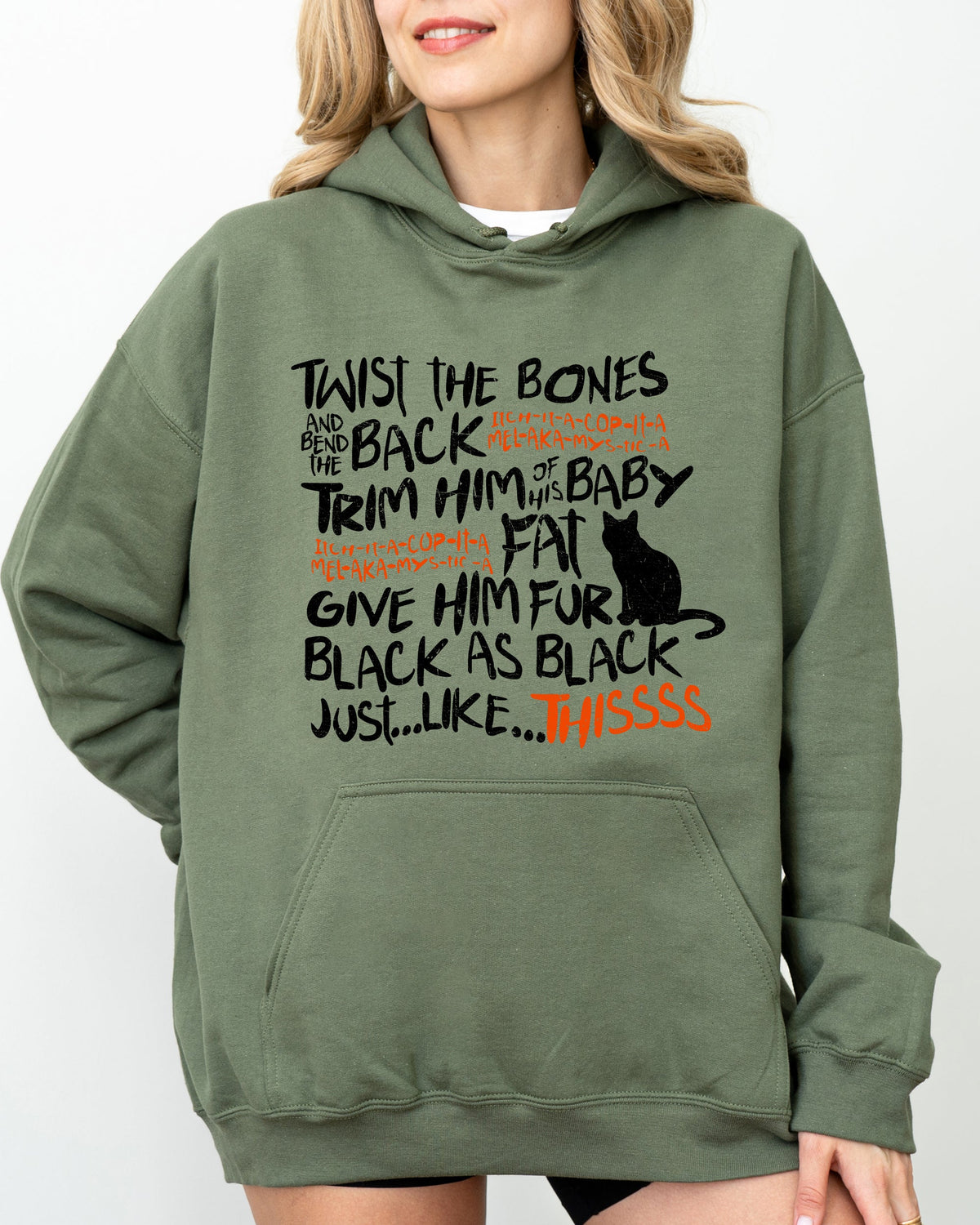 Twist The Bones Cat Skeleton Spooky Ghost Witch Aesthetic Meme Halloween Costume Hoodie