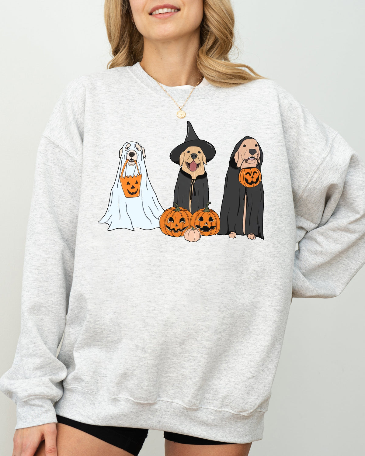 Dog Ghosts Skeleton Pumpkin Spooky Witch Halloween Costume Graphic Meme Design Sweatshirt