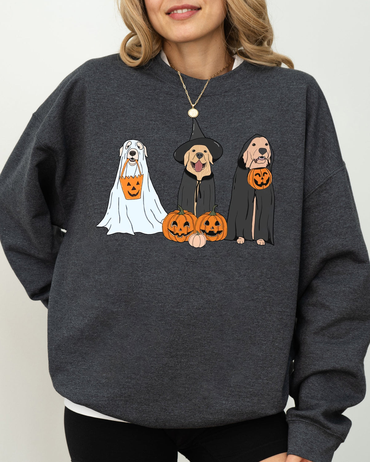 Dog Ghosts Skeleton Pumpkin Spooky Witch Halloween Costume Graphic Meme Design Sweatshirt