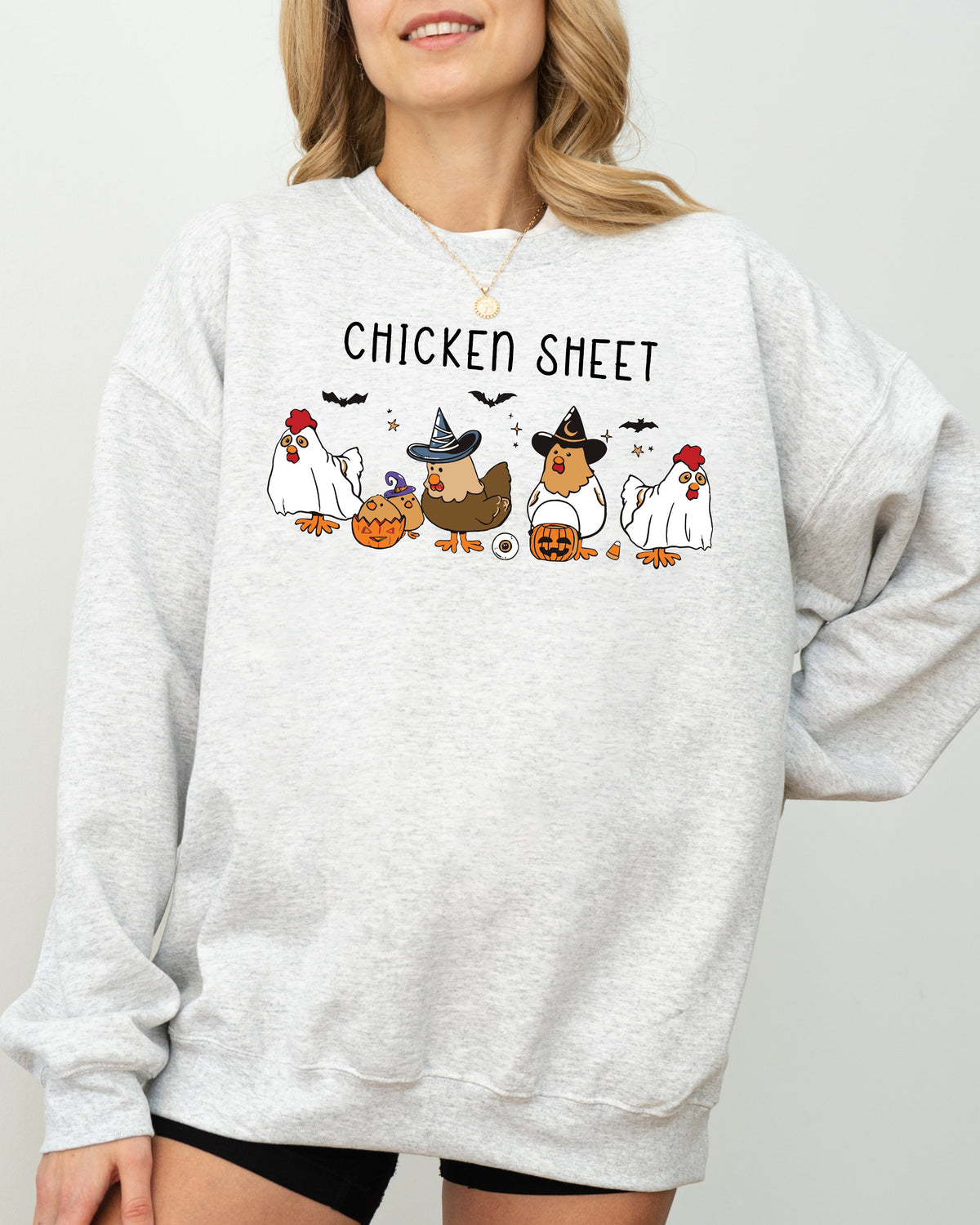 Chicken Sheet Ghost Skeleton Pumpkin Witch Halloween Meme Design Graphic Sweatshirt