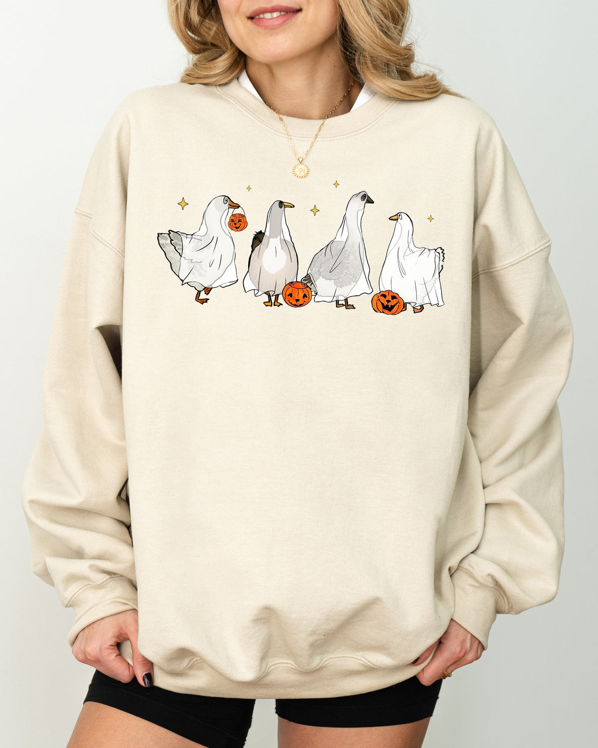 Ghost Geese Farm Skeleton Halloween Spooky Pumpkin Witch Meme Haunting Sweatshirt