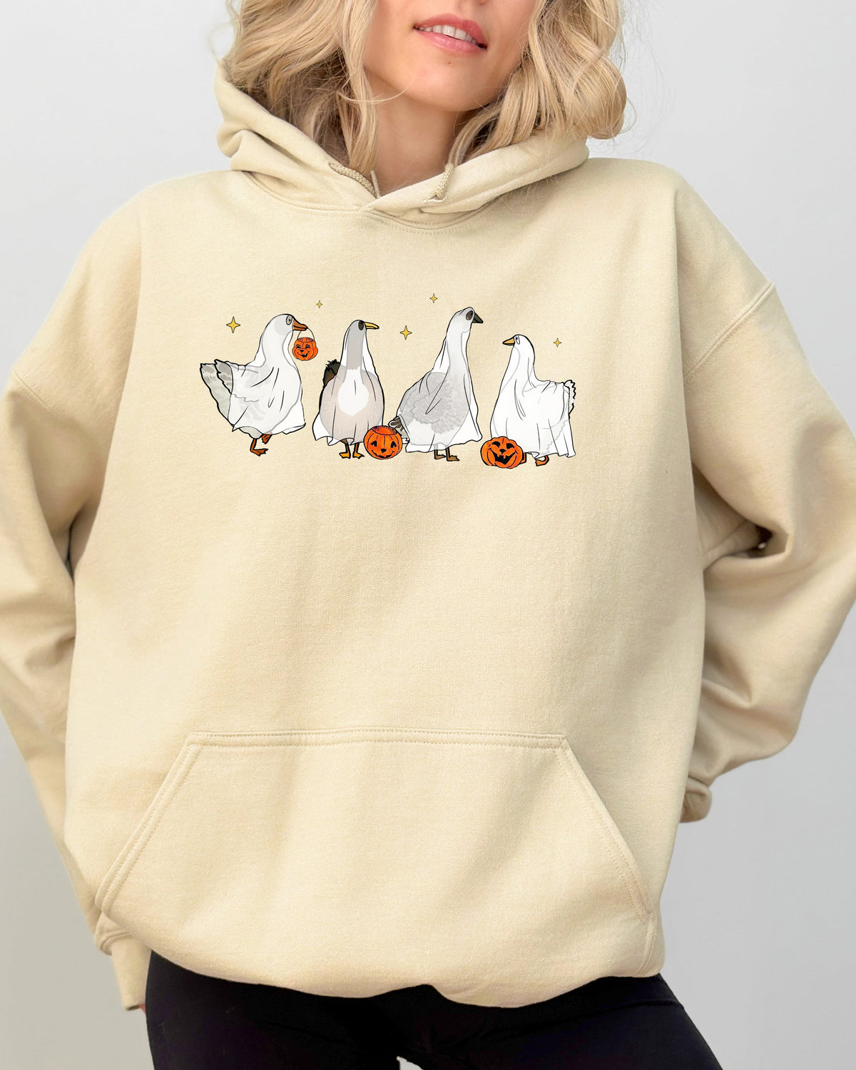 Ghost Geese Farm Skeleton Witch Pumpkin Halloween Costume Spooky Hooded Sweatshirt