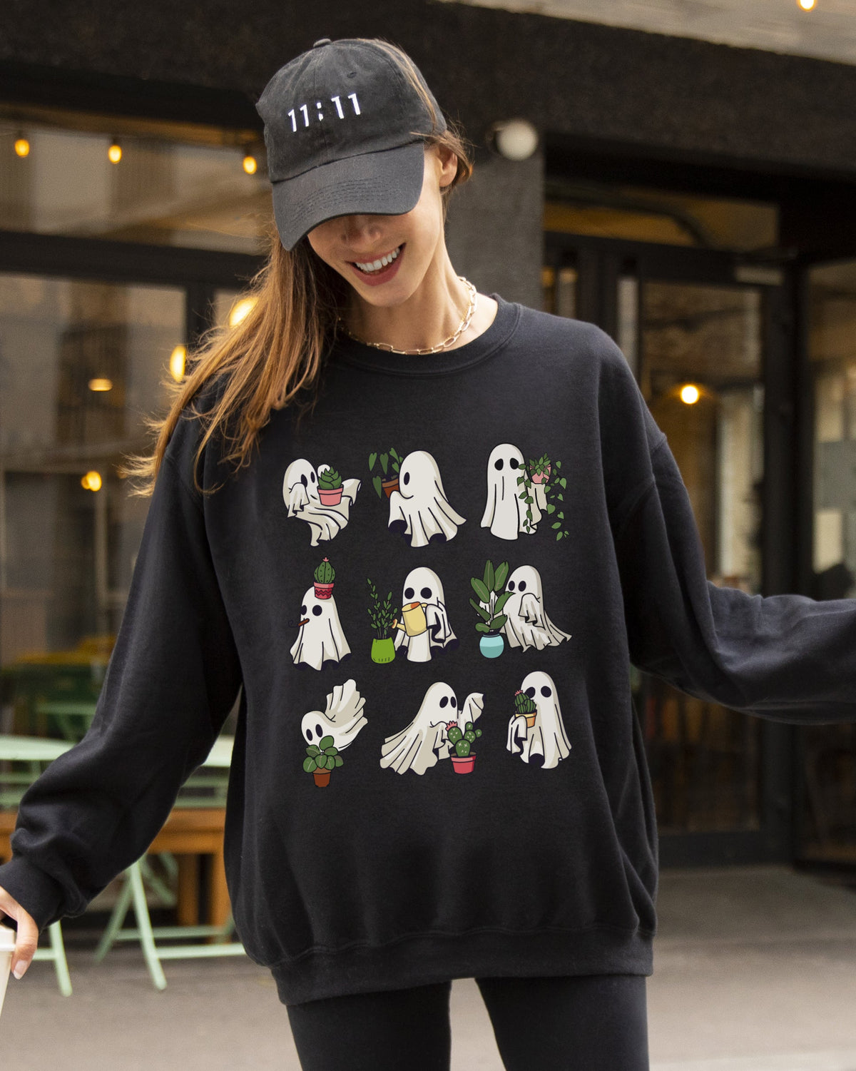 Mini Ghosts Plant Lover Skeleton Coffin Pumpkin Spooky Witch Halloween Sweatshirt