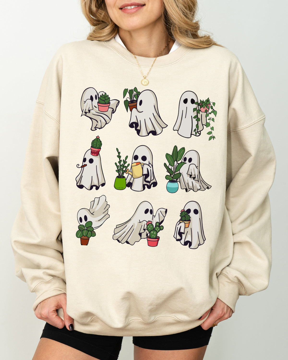 Mini Ghosts Plant Lover Skeleton Coffin Pumpkin Spooky Witch Halloween Sweatshirt
