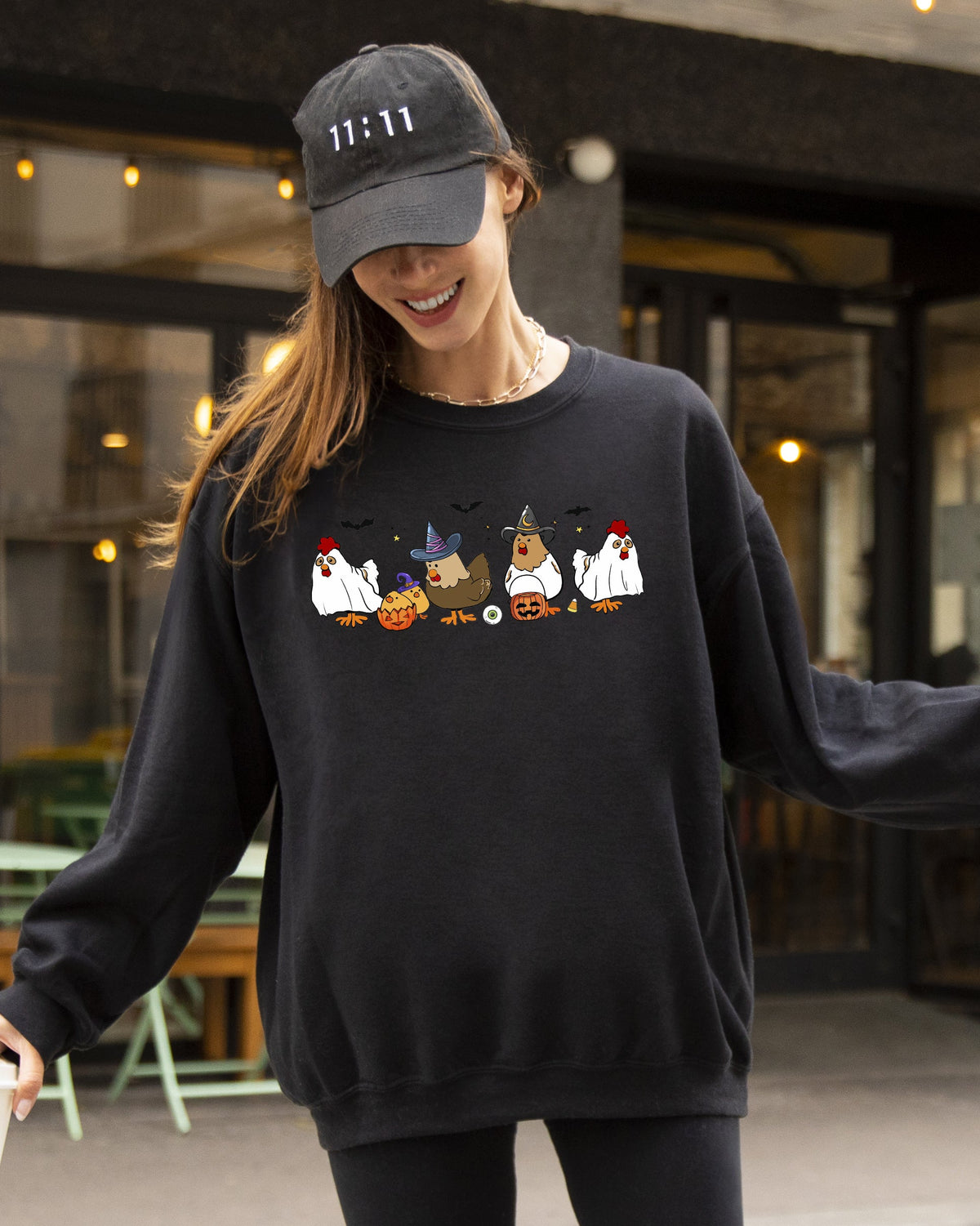 Mini Chickens Witch Skeleton Meme Halloween Aesthetic Funny Spooky Costume Sweatshirt