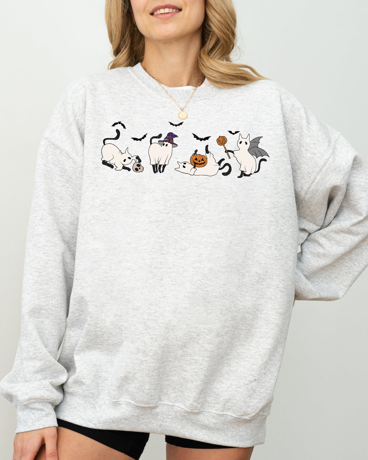 Mini Ghost Cats Farm Witch Skull Halloween Spooky Seasonal Favorite For Halloween Lovers Graphic Sweatshirt