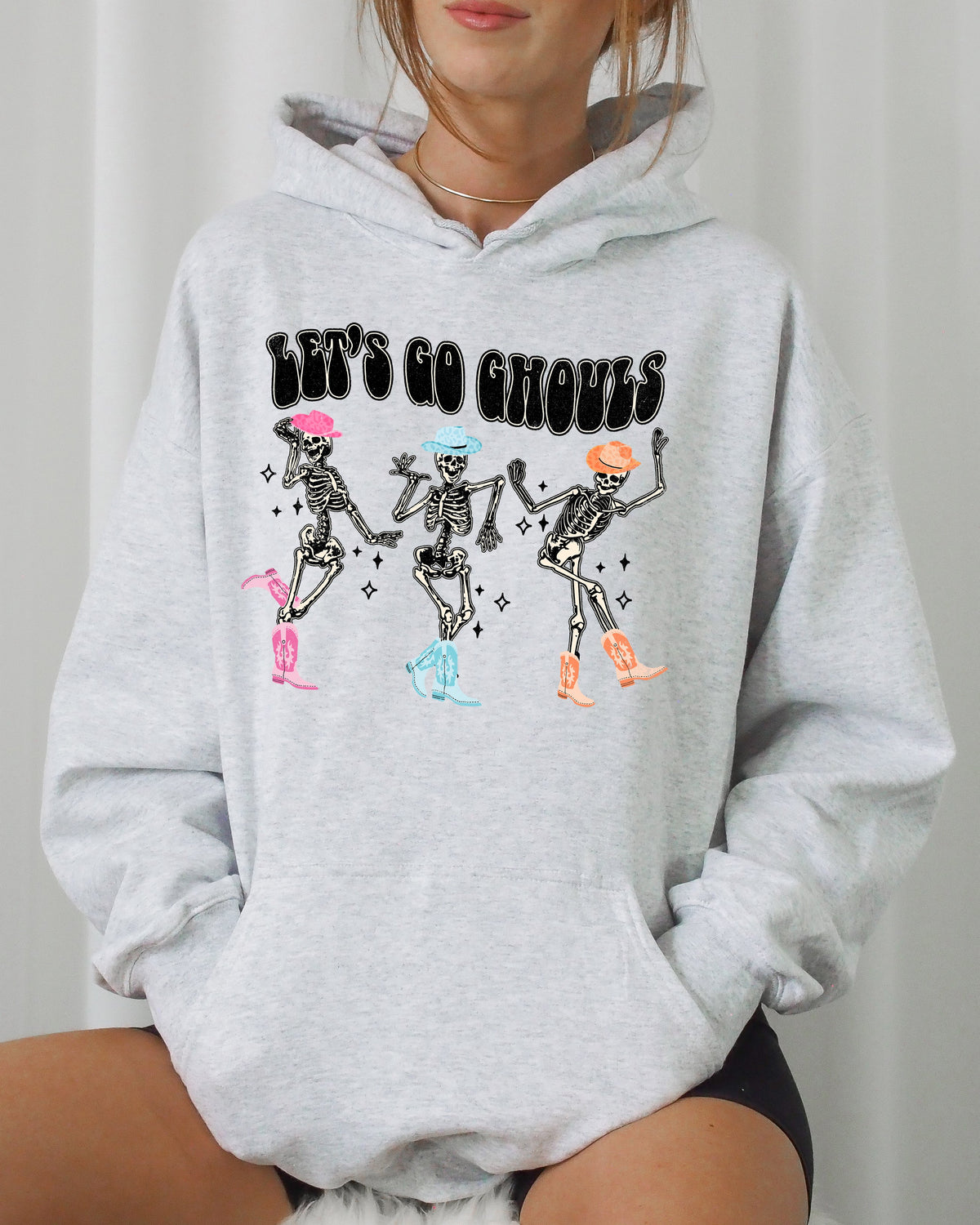 Let's Go Ghouls Ghost Western Skeleton Witch Skull Meme Spooky Aesthetic Halloween Costume Hooded Sweatshirt
