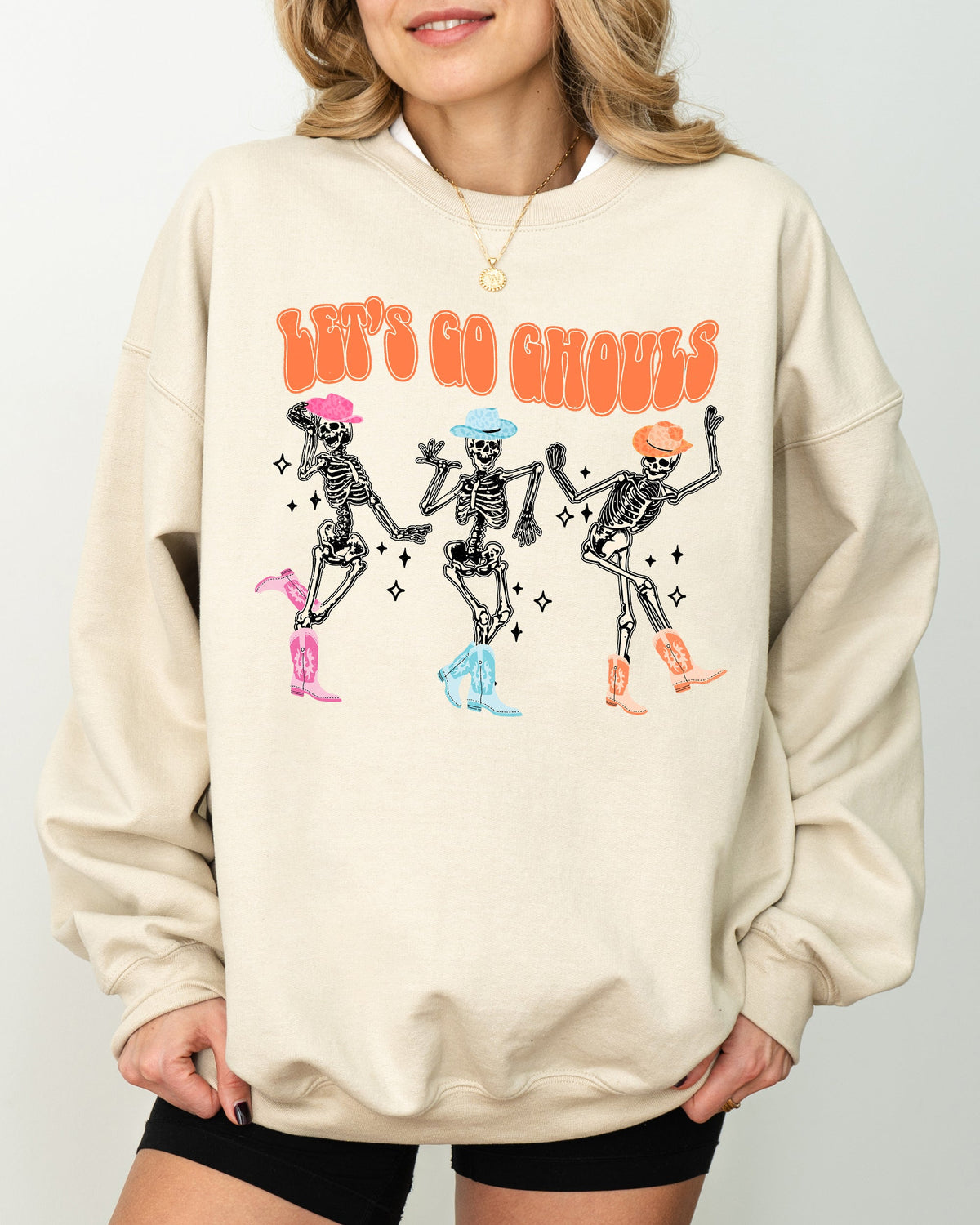 Let's Go Ghouls Ghost Western Skeleton Witch Skull Spooky Halloween Costume Sweatshirt