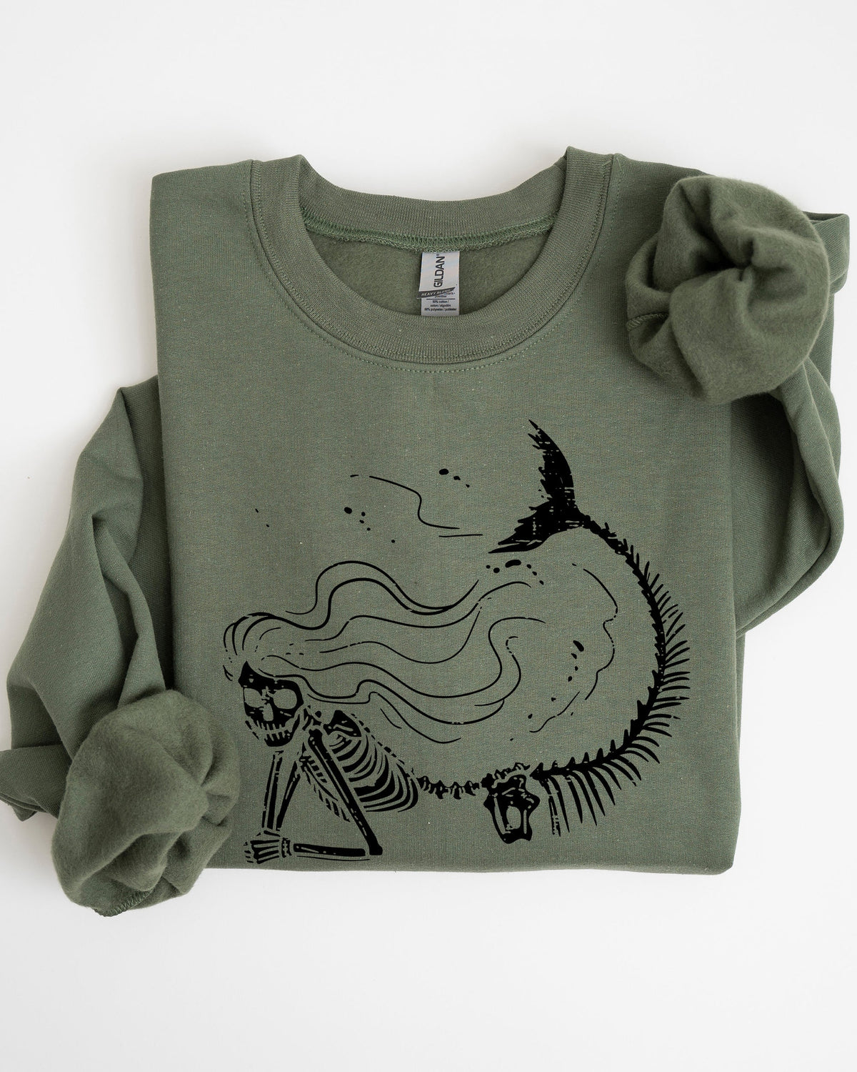 Mermaid Skeleton Ghost Witch Skull Meme Spooky Halloween Costume Illustration Sweatshirt