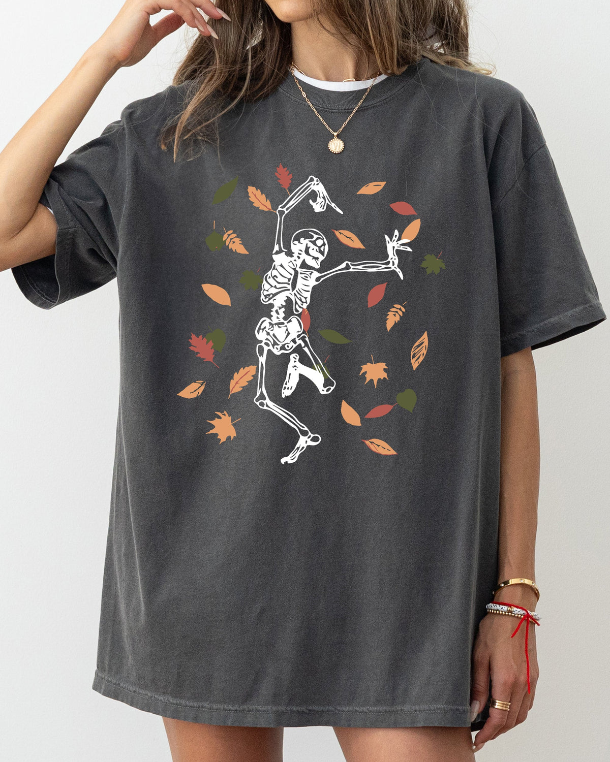 Fall Leaves Skeleton Ghost Witch Skull Spooky Halloween Costume Comfort Colors Tee