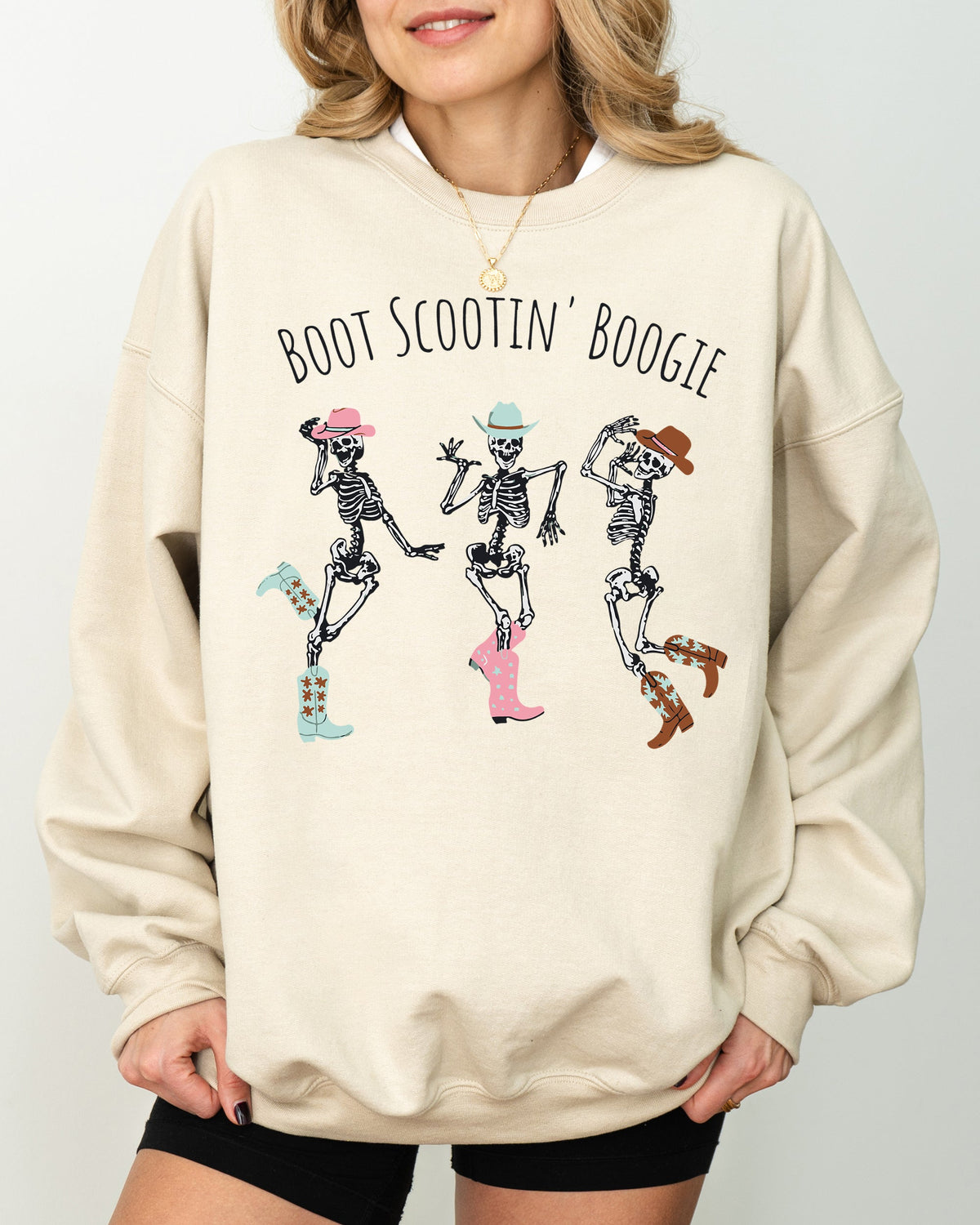 Boot Scootin' Boogie Western Skeleton Ghost Witch Skull Funny Spooky Aesthetic Meme Halloween Costume Sweatshirt