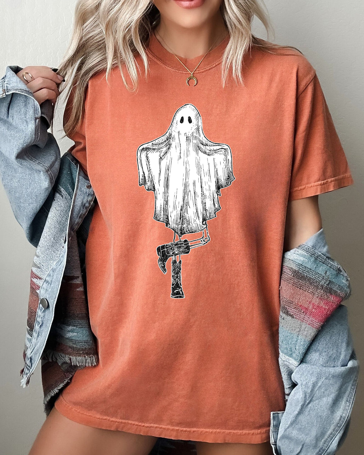Western Ghost Cowboy Skeleton Witch Skull Spooky Meme Halloween Costume Comfort Colors Tee
