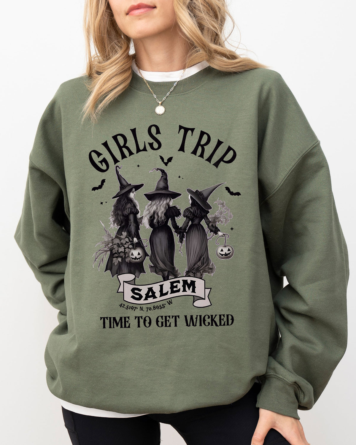 Girls Trip Salem Skeleton Witch Skull Halloween Spooky Meme Graveyard Goth Party Ready Sweatshirt