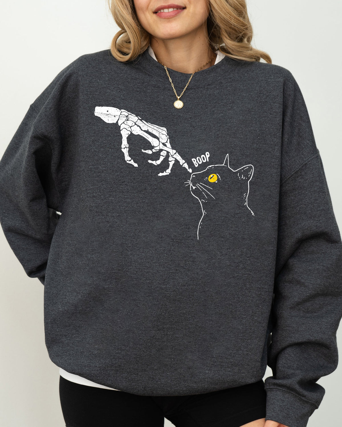 Boop Cat Skeleton Ghost Witch Skull Spooky Halloween Costume Collection Sweatshirt