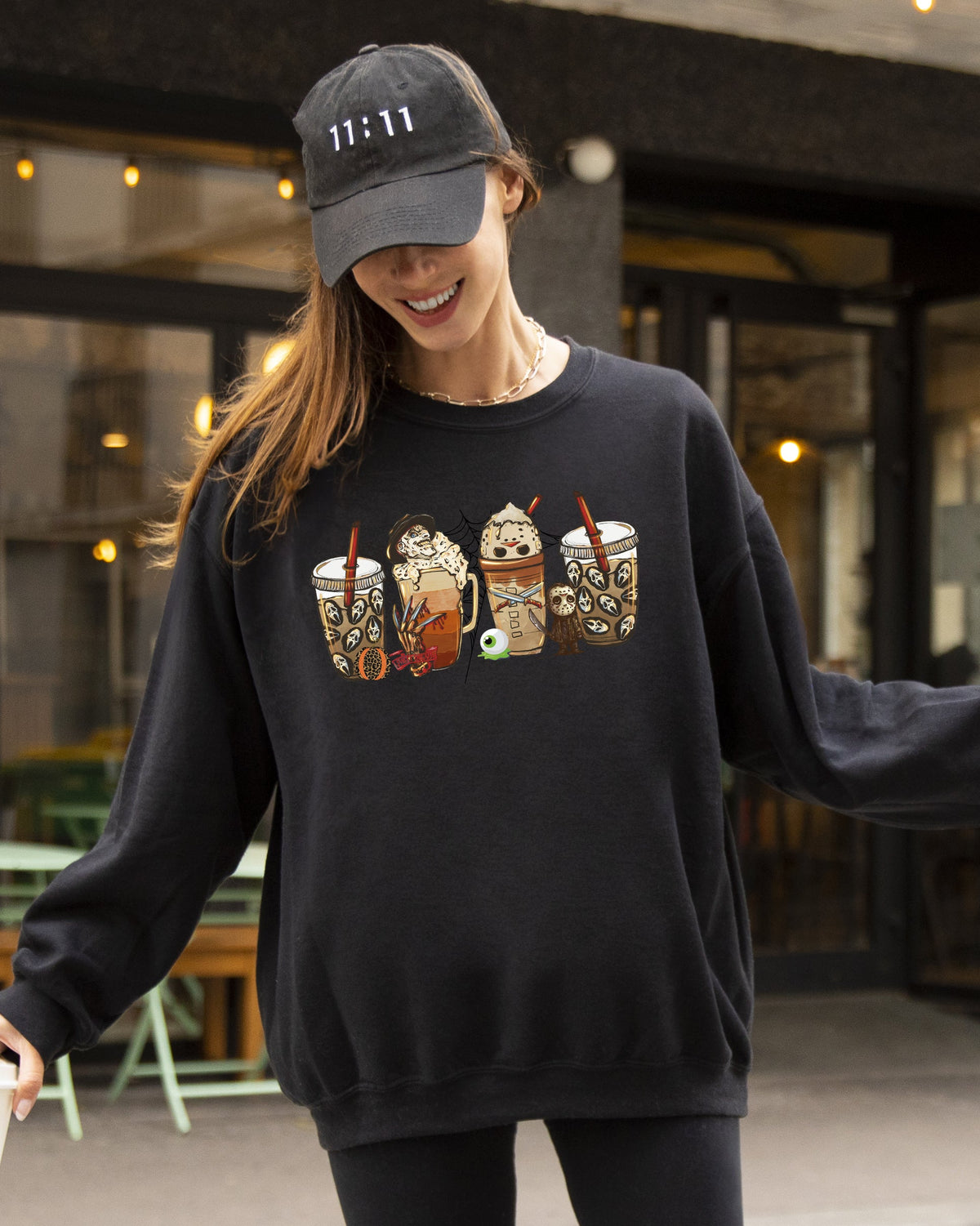 Halloween Coffee With Skeleton Ghost Witch Skull Spooky Meme Mashup Edition Sweatshirt