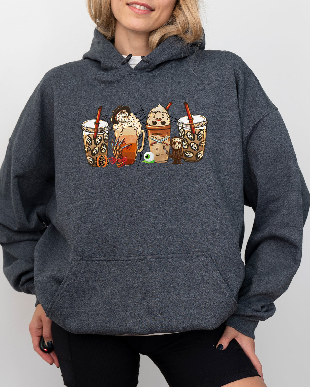 Halloween Coffee Skeleton Ghost Witch Skull Spooky Meme Premium Graphic Quality Hoodie