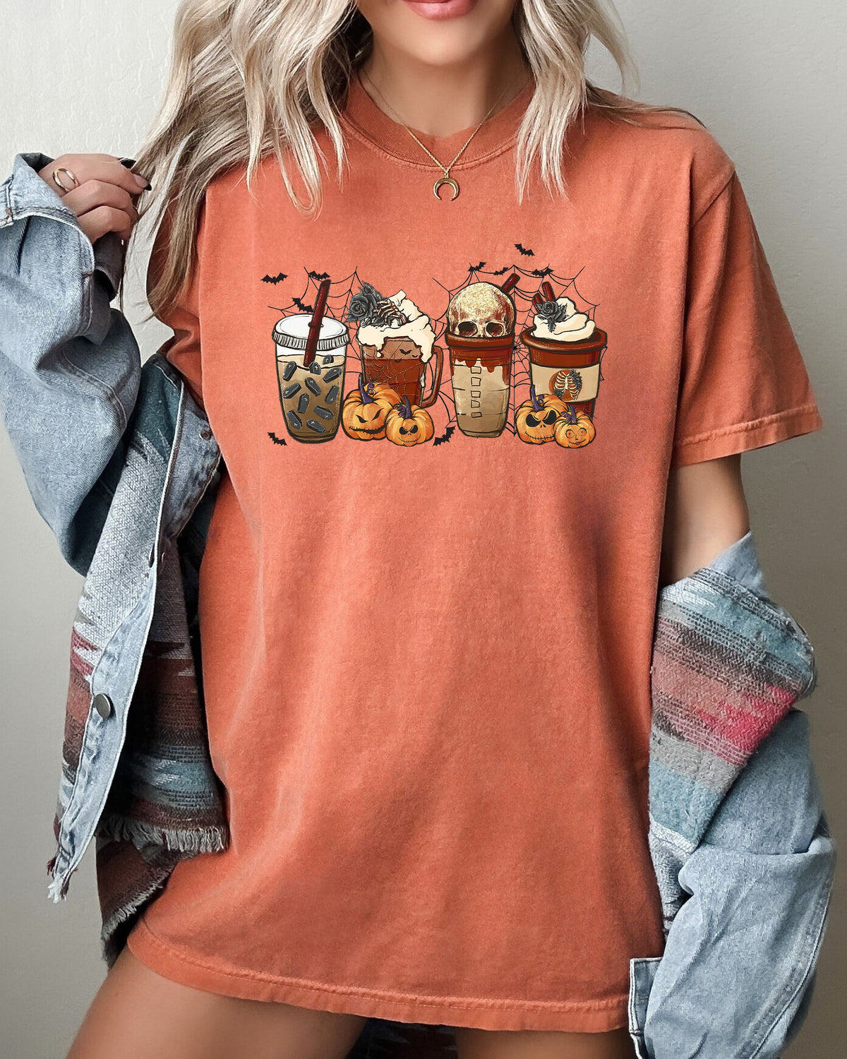 Halloween Coffee Retro Skeleton Ghost Witch Skull Spooky Meme Costume Comfort Colors Tee