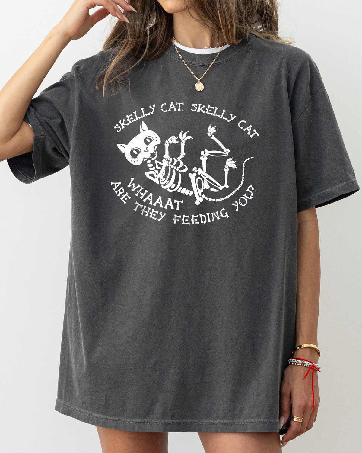 Skelly Cat Skeleton Ghost Witch Skull Spooky Aesthetic Meme Halloween Costume Comfort Colors Tee