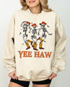 Yee Haw Western Skeleton Ghost Witch Skull Spooky Meme Halloween Graphic Sweatshirt