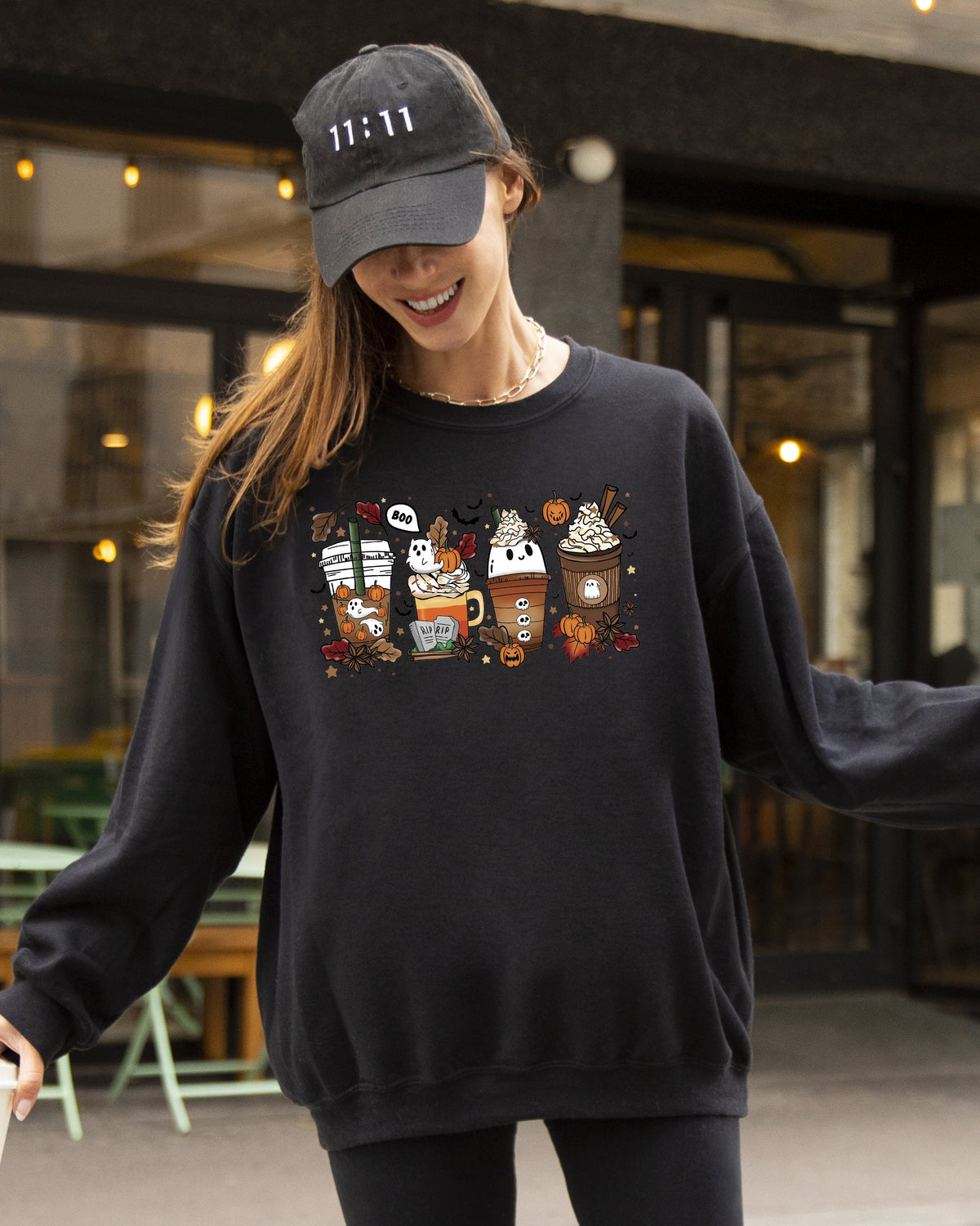 Halloween Coffee Horror Movie Spooky Skeleton Ghost Witch Skull Meme Costume Sweatshirt