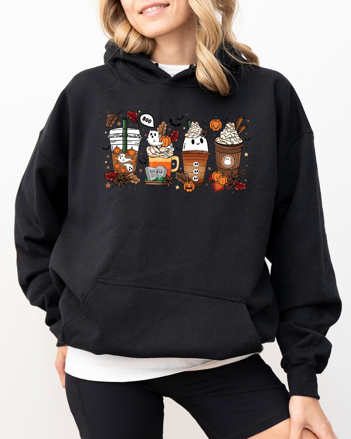 Halloween Coffee Horror Movie Spooky Skeleton Ghost Witch Skull Meme Costume Hoodie