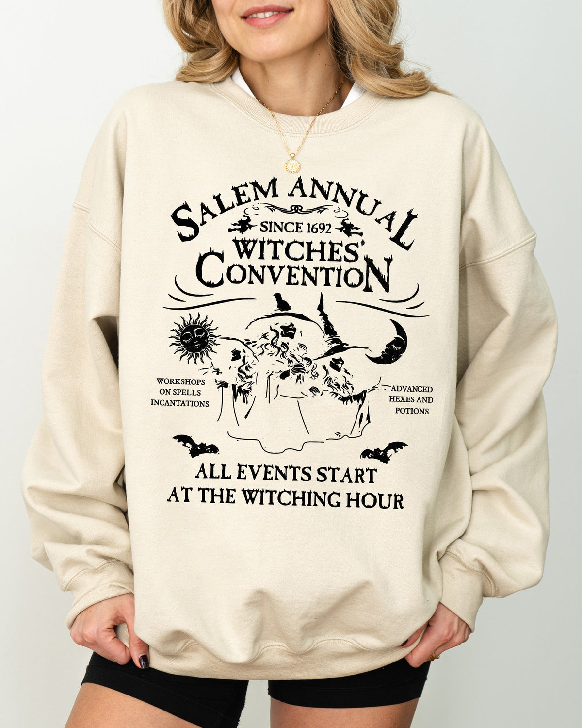 Salem Annual Witches Convention Spooky Skeleton Ghost Witch Skull Meme Halloween Costume Sweatshirt