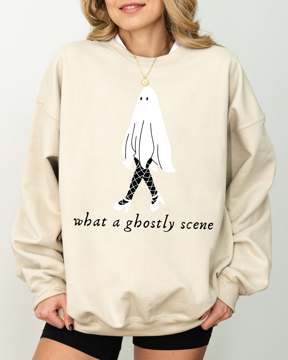 What A Ghostly Scene Spooky Skeleton Ghost Witch Skull Halloween Costume Sweatshirt