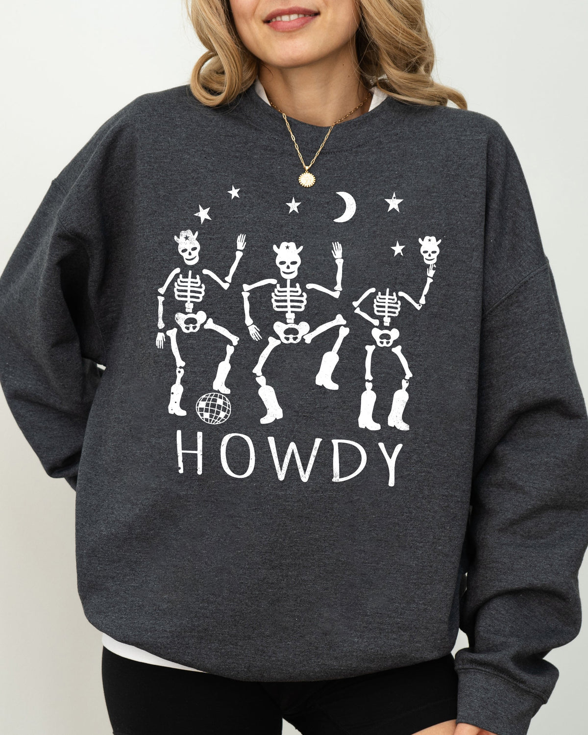 Dancing Skeletons Howdy Spooky Ghost Witch Skull Meme Halloween Party Mascot Sweatshirt