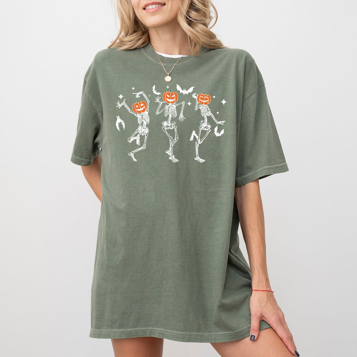 Pumpkin Head Dancing Skeletons Spooky Ghost Witch Skull Aesthetic Meme Halloween Costume Comfort Colors Tee