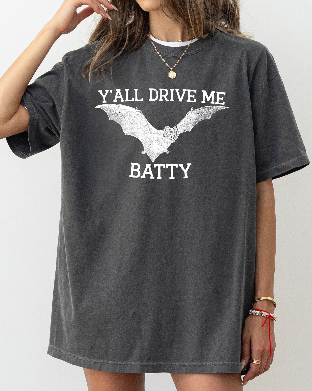Y'All Drive Me Batty Spooky Bat Ghost Witch Skull Costume Halloween Night Comfort Colors Tee