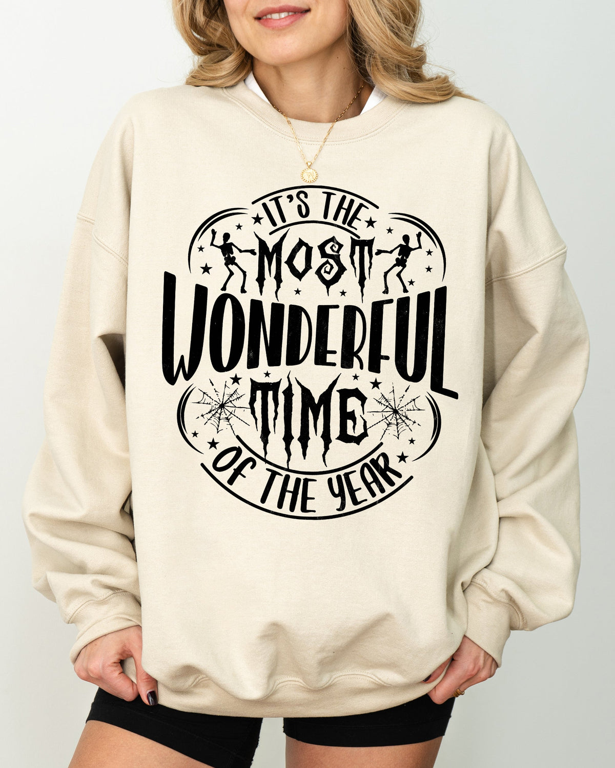 It's The Most Wonderful Time Of The Year Skeleton Spider Web Witch Skull Sweatshirt