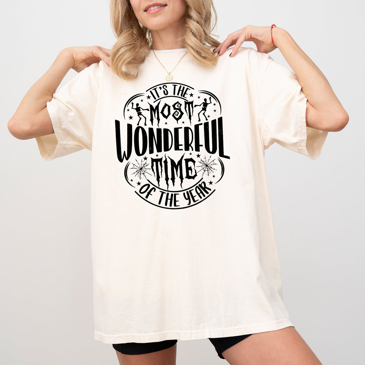It's The Most Wonderful Time Of The Year Skeleton Spider Web Witch Skull Spooky Halloween Costume Comfort Colors Tee