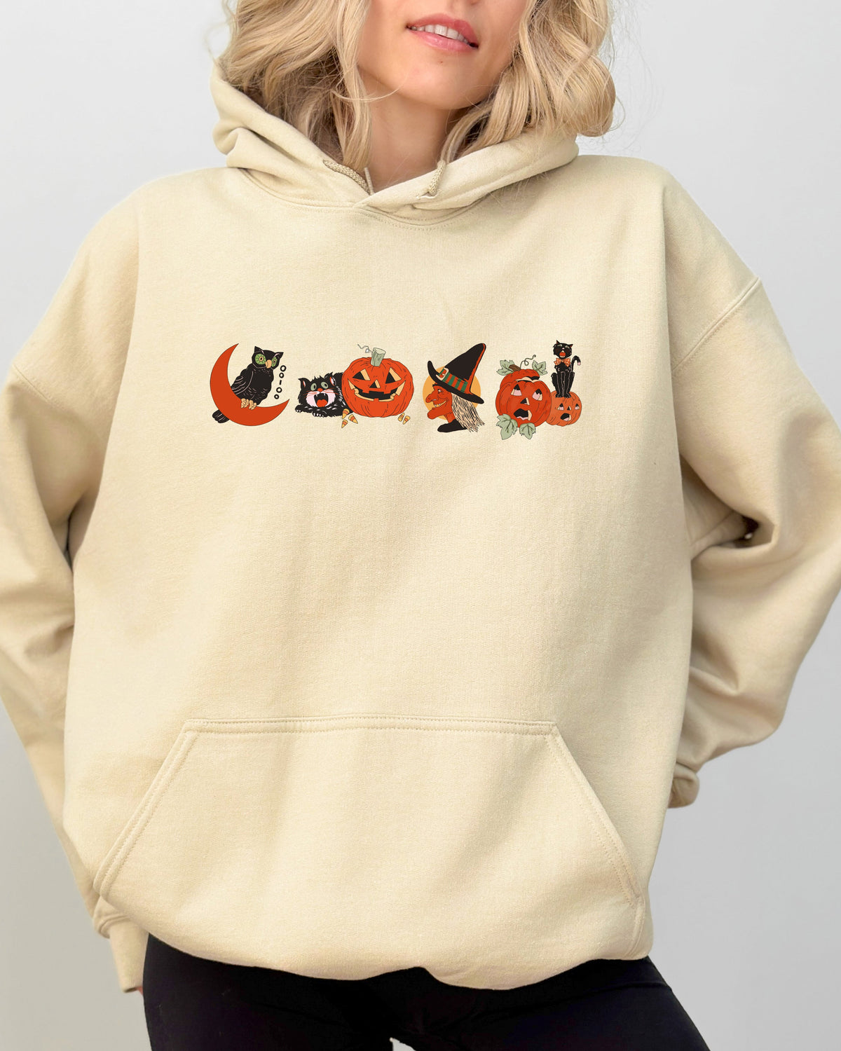 Vintage Halloween Spooky Pumpkin Skeleton Witch Skull Meme Aesthetic Nightmare Hoodie