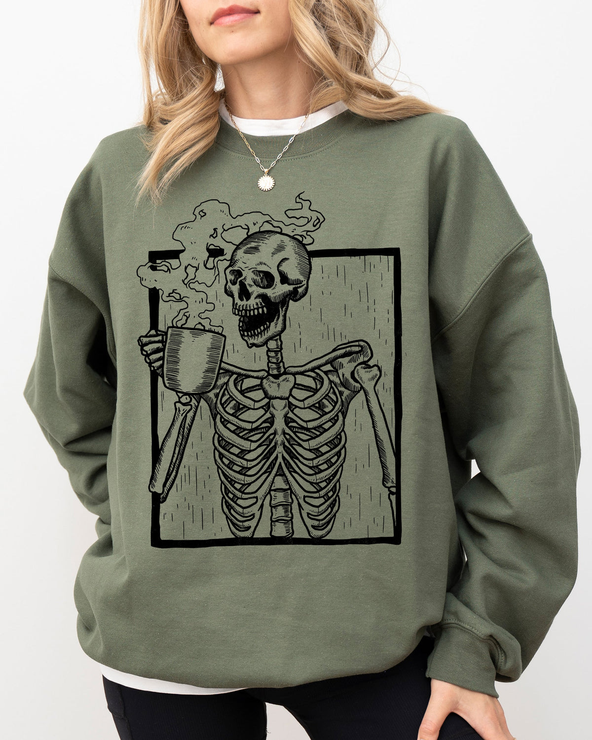 Coffee Skeleton Witch Ghost Skull Spooky Aesthetic Meme Halloween Costume Sweatshirt